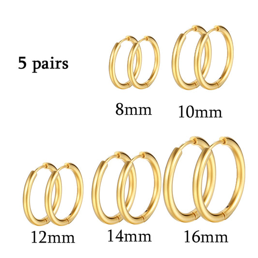 Stainless Steel Hoop Earrings For Women Men Small Gold Color Earring Korea Cartilage Piercing Classic Jewelry Accessories Gifts