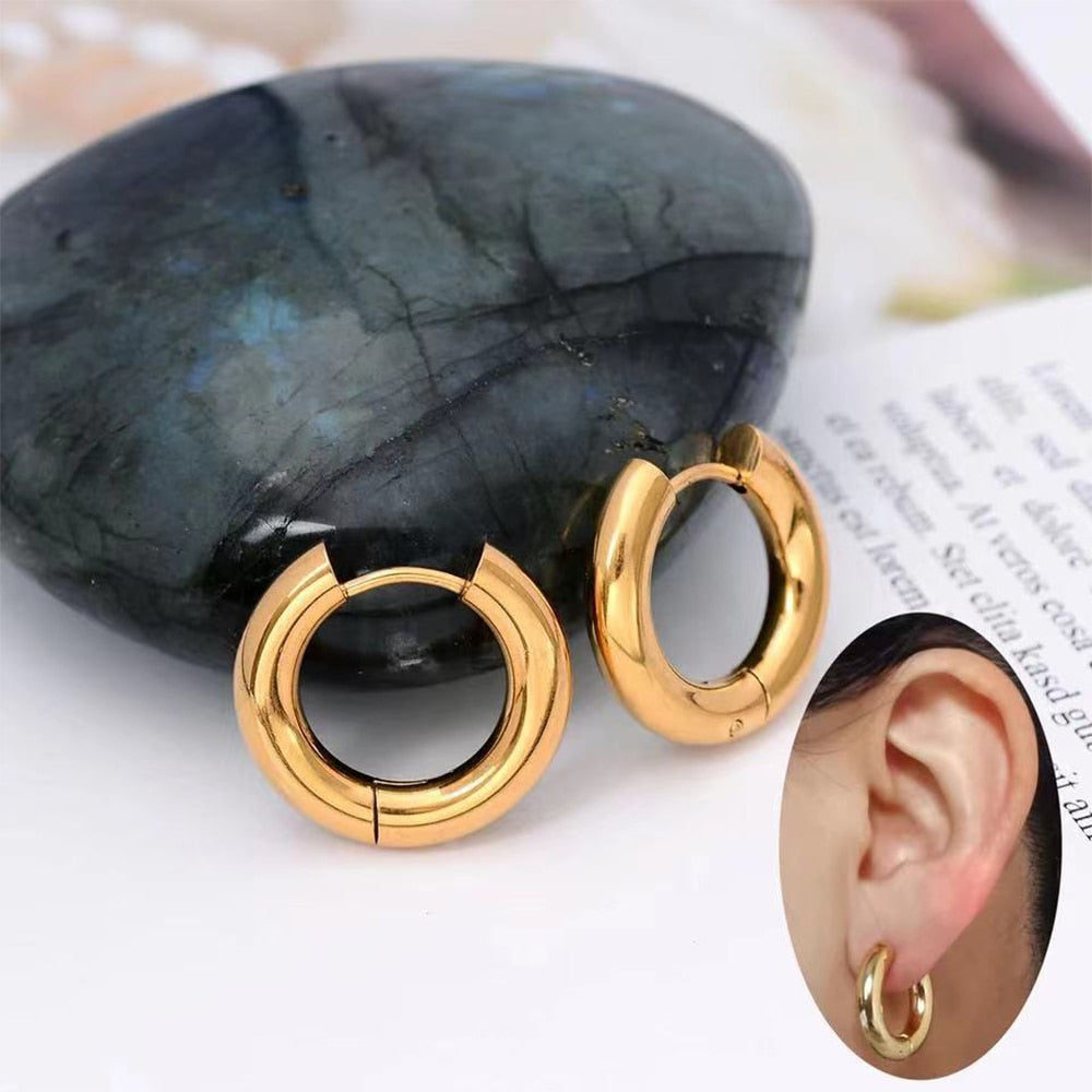 Stainless Steel Hoop Earrings For Women Men Small Gold Color Earring Korea Cartilage Piercing Classic Jewelry Accessories Gifts