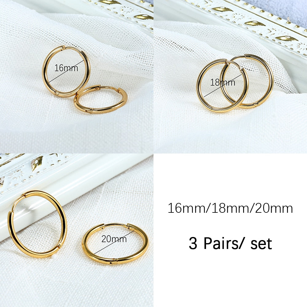 Stainless Steel Hoop Earrings For Women Men Small Gold Color Earring Korea Cartilage Piercing Classic Jewelry Accessories Gifts