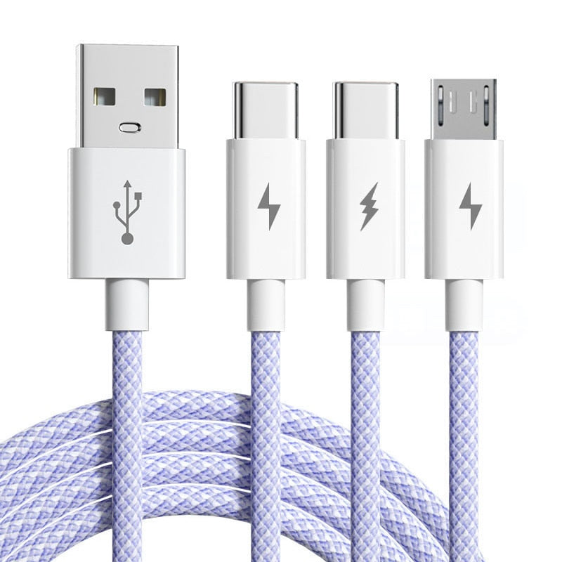 6A 66W 3 In 1 Super Charging Cable For Huawei iPhone Samsung Micro USB Type-C Fast Charger Accessories USB Type-C Data Cable