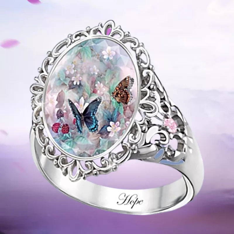 Fashionable income, exquisite flowers, butterfly rings, colorful butterflies dancing among the flowers, engagement gifts