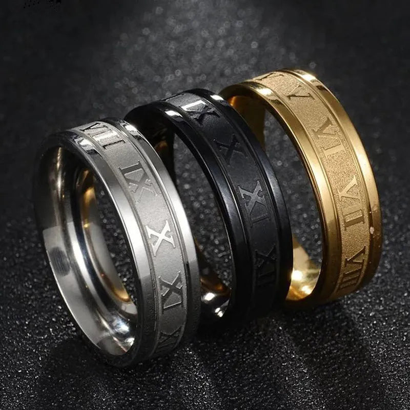 2022 Vintage Roman Numerals Men Rings Temperament Fashion 6mm Width Stainless Steel Rings For Men Jewelry Gift