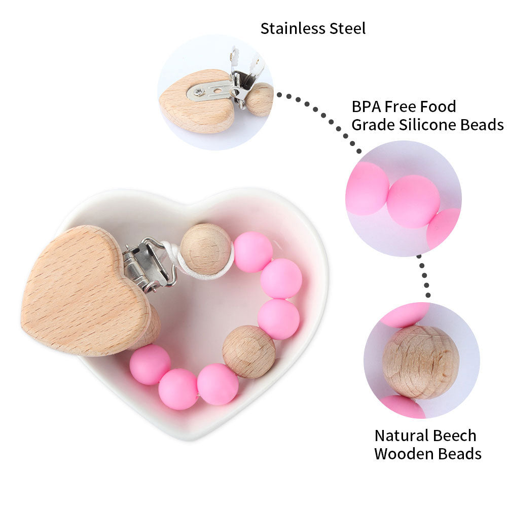 Baby Pacifier Clips Newborn Silicone Teething Beads Holder for Pacifiers Boy Girls Nipple Clip Chian Wooden Teethers Toy Pendent