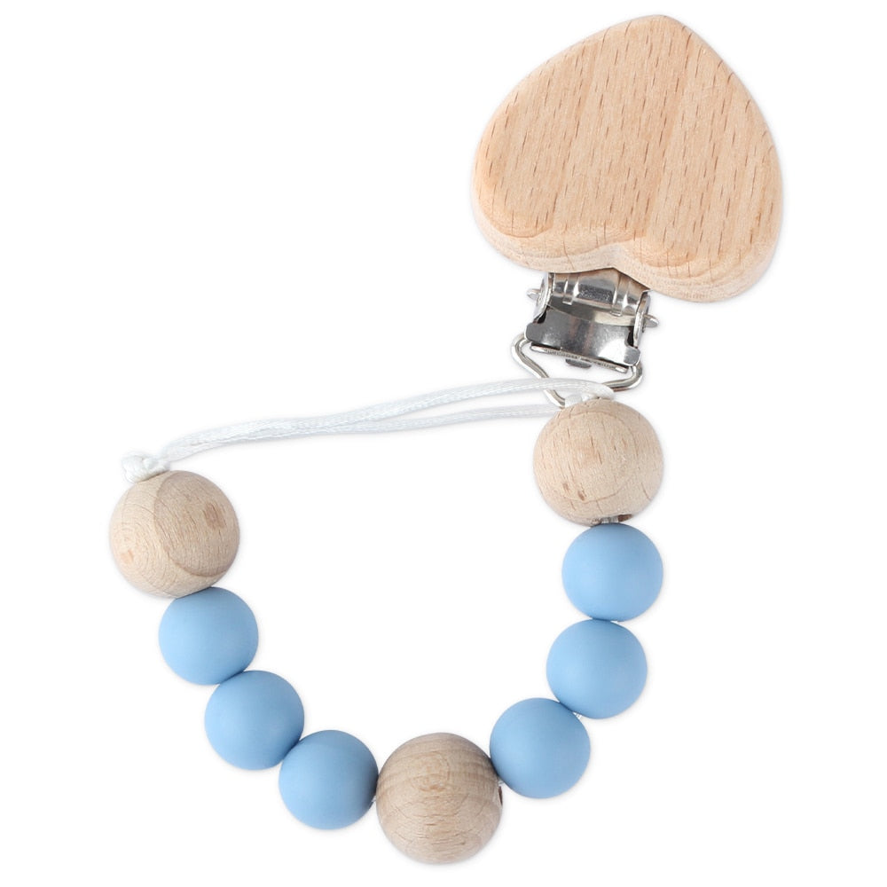 Baby Pacifier Clips Newborn Silicone Teething Beads Holder for Pacifiers Boy Girls Nipple Clip Chian Wooden Teethers Toy Pendent