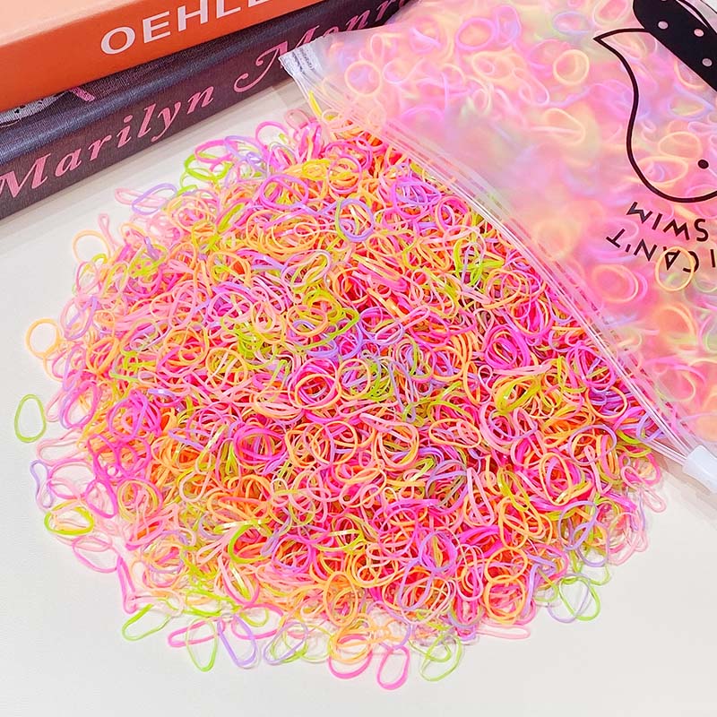 Package of 1000 disposable colorful mini rubber bands