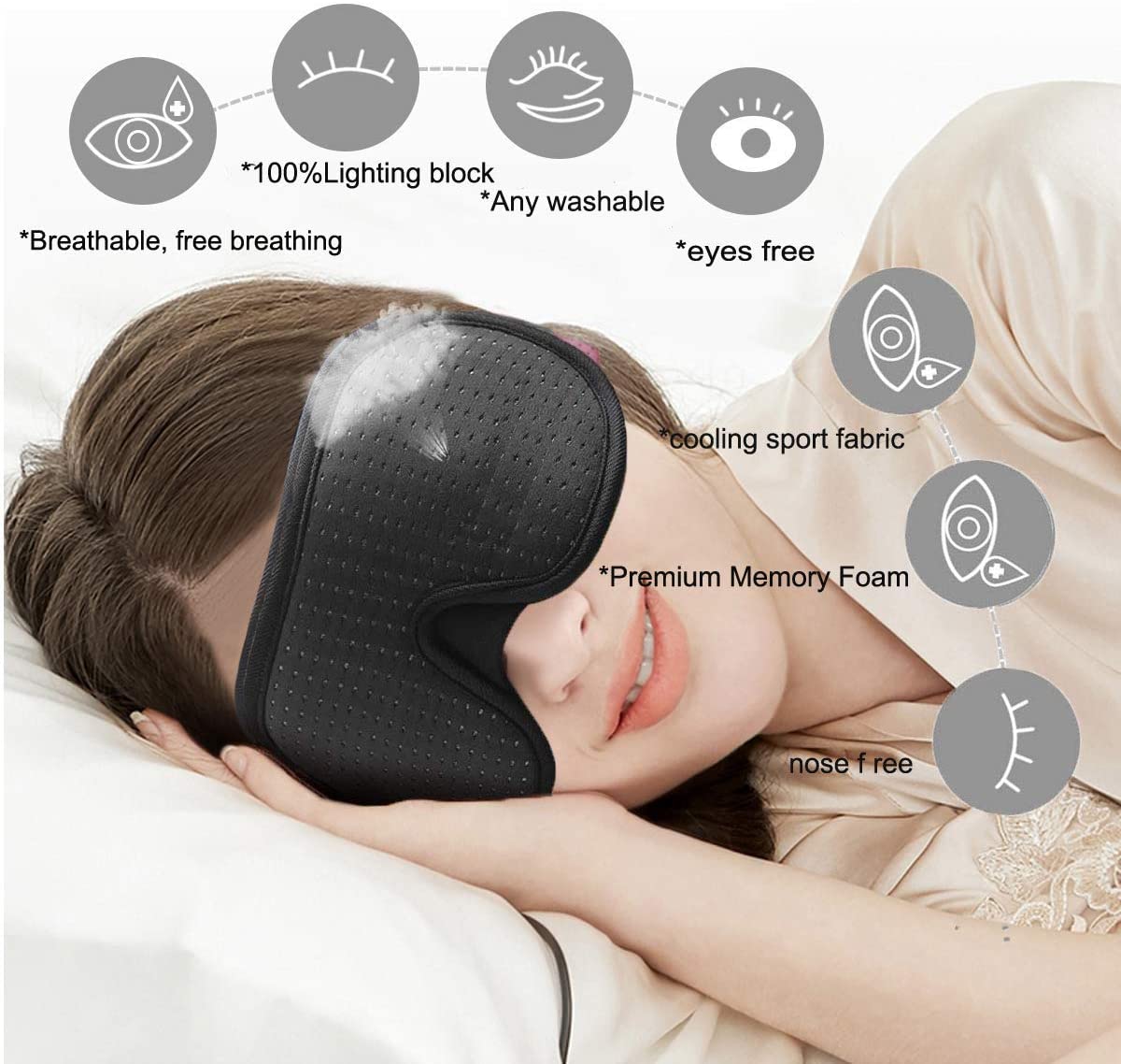 3D Mask for Sleep Eye Mask Lights Blockout Soft Padded Sleeping Masked Fabric Cover Shade Blindfold Eyepatch