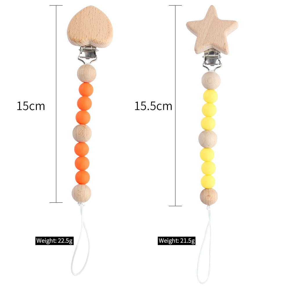 Baby Pacifier Clips Newborn Silicone Teething Beads Holder for Pacifiers Boy Girls Nipple Clip Chian Wooden Teethers Toy Pendent