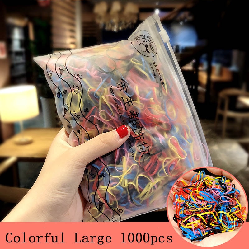 Package of 1000 disposable colorful mini rubber bands