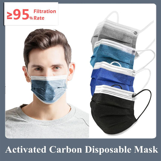 4 Layers Adult Masks Disposable Activated Carbon Filter Gray Blue Black Face Mask Protection Mascarillas Quirurgicas Homologadas