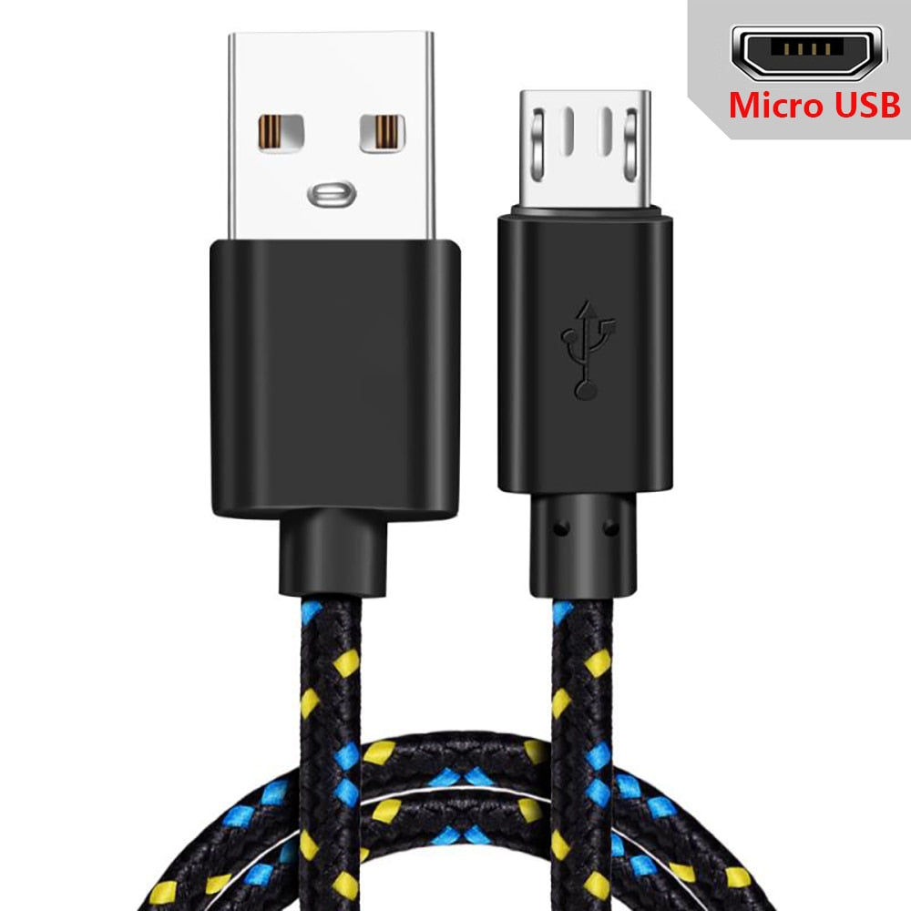 Micro USB Cable 1m/2m/3m Data Sync USB Charger Cable For Samsung Huawei Xiaomi HTC Android Phone Nylon Braided Microusb Cables