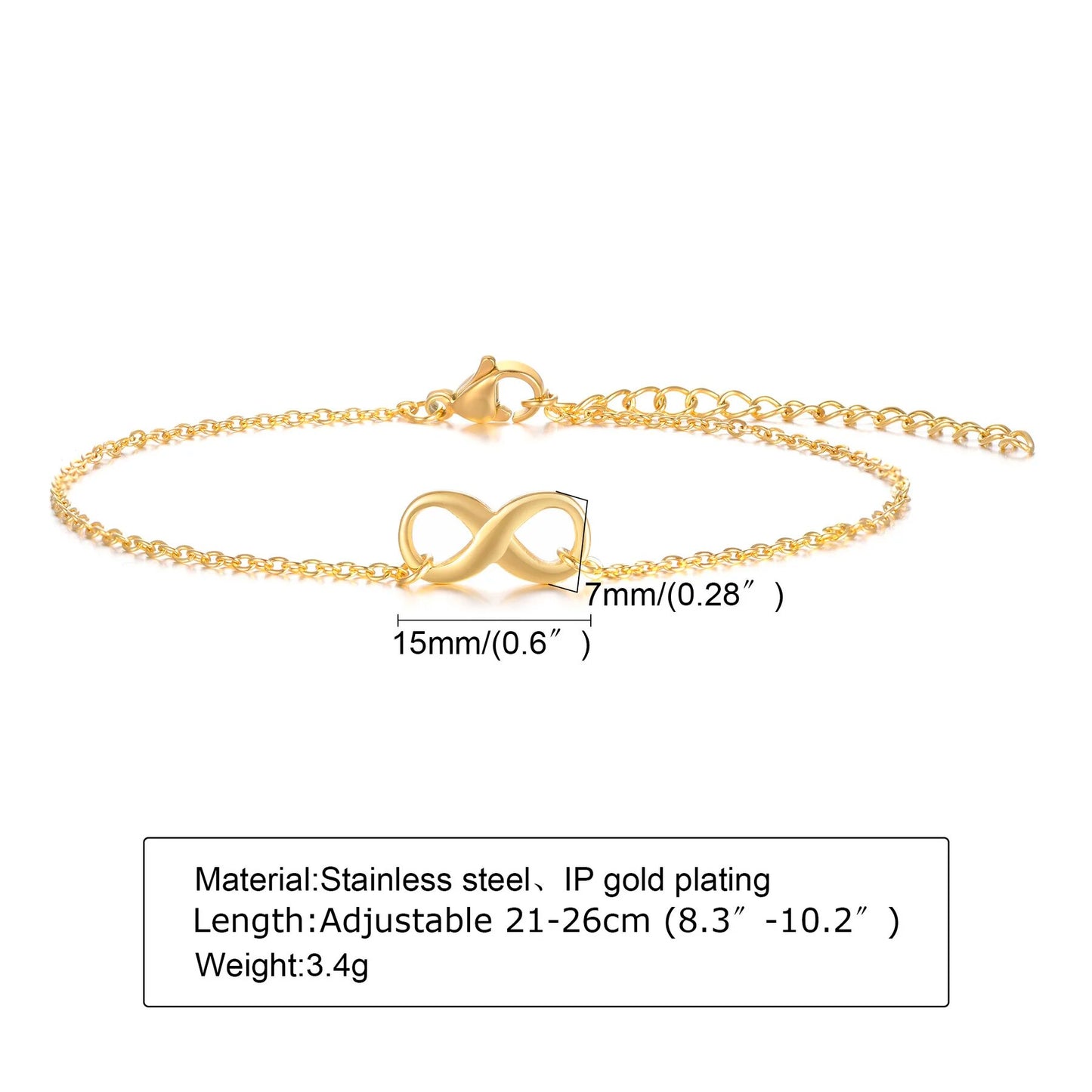 Vnox Elegant Inifinity Charm Link Anklets for Women Jewelry,Anti Allergy Stainless Steel Beach Holidays Barefoot  Accessories