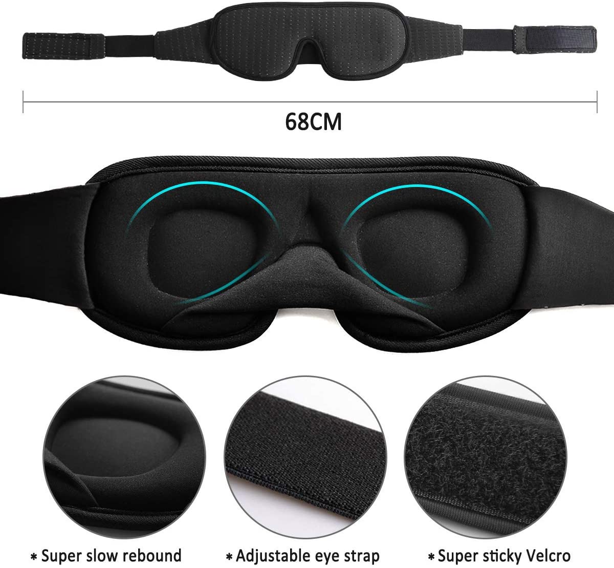 3D Mask for Sleep Eye Mask Lights Blockout Soft Padded Sleeping Masked Fabric Cover Shade Blindfold Eyepatch