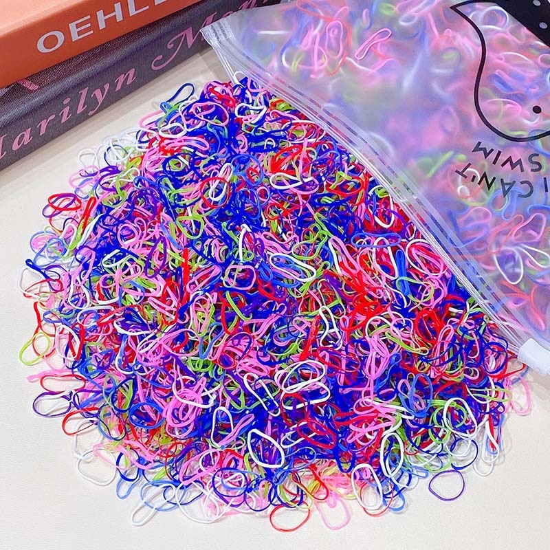 Package of 1000 disposable colorful mini rubber bands