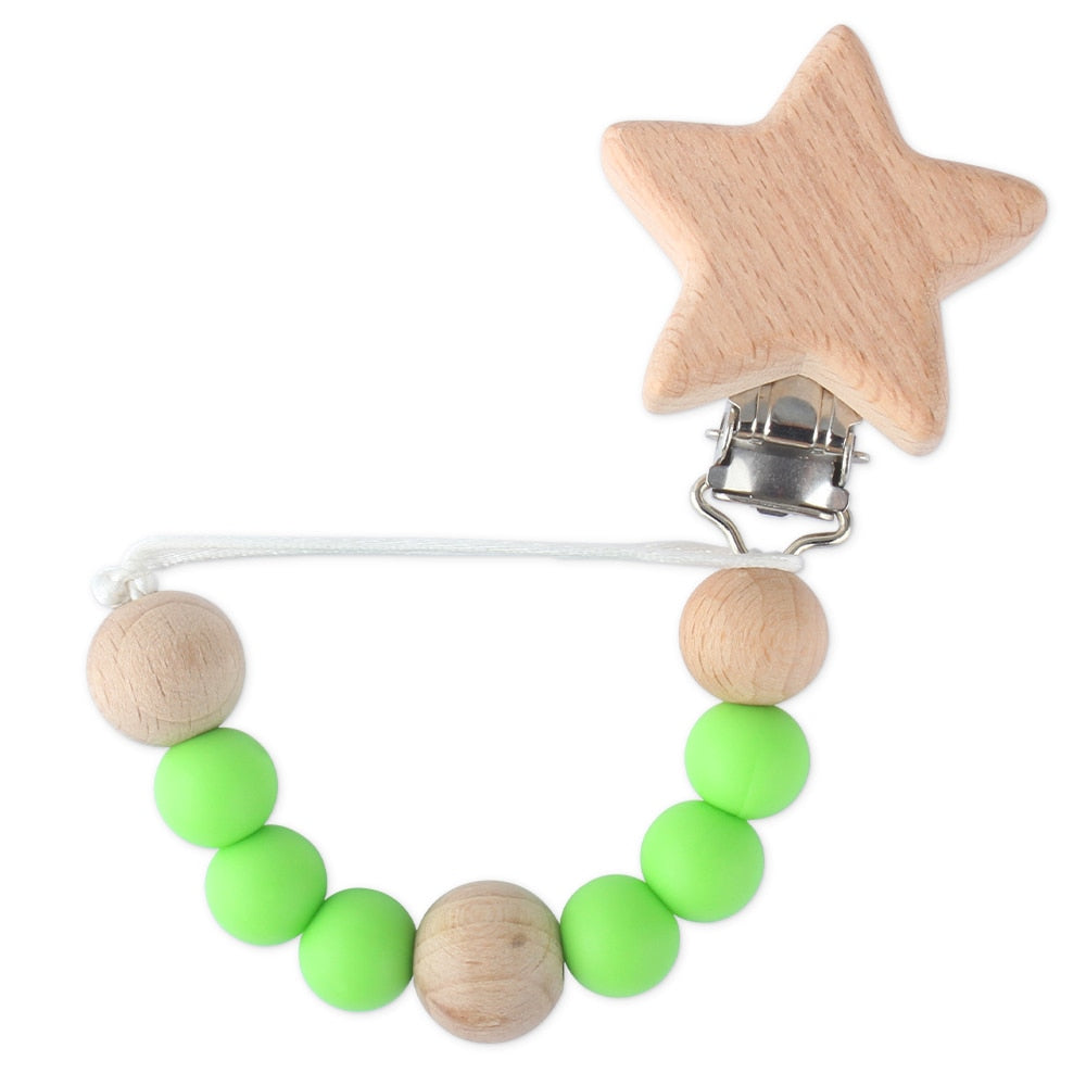 Baby Pacifier Clips Newborn Silicone Teething Beads Holder for Pacifiers Boy Girls Nipple Clip Chian Wooden Teethers Toy Pendent