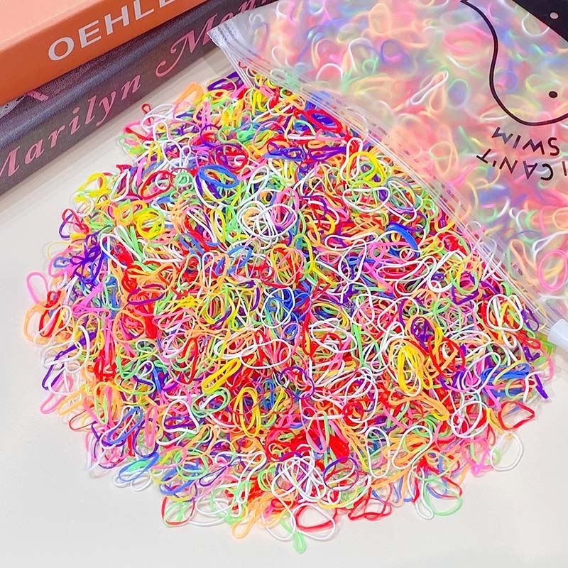 Package of 1000 disposable colorful mini rubber bands