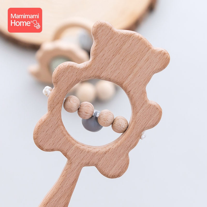 1Set Baby Toys Music Rattle Wood Crochet Bead Bracelet Wooden Rodent Chew Play Gym Montessori Baby Teether Products Newborn Gift