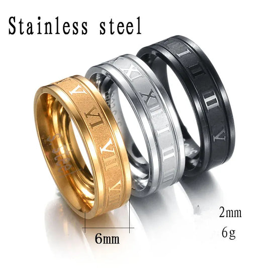 2022 Vintage Roman Numerals Men Rings Temperament Fashion 6mm Width Stainless Steel Rings For Men Jewelry Gift