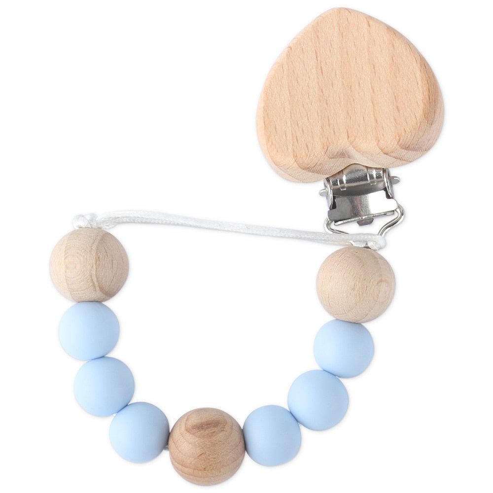 Baby Pacifier Clips Newborn Silicone Teething Beads Holder for Pacifiers Boy Girls Nipple Clip Chian Wooden Teethers Toy Pendent