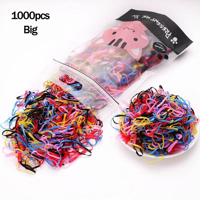 Package of 1000 disposable colorful mini rubber bands