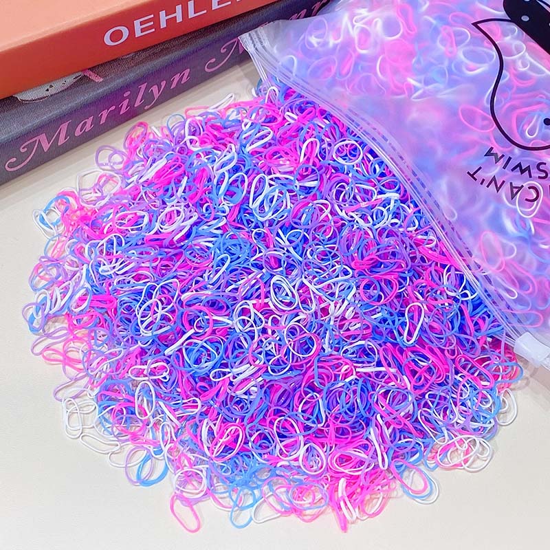 Package of 1000 disposable colorful mini rubber bands