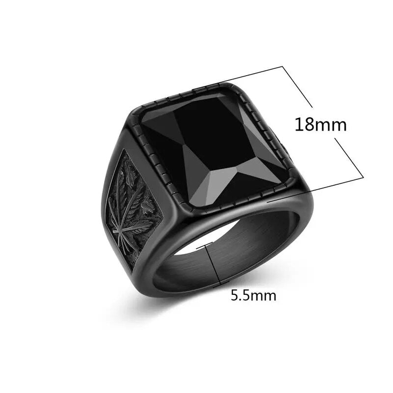 OBSEDE Trendy Men Square Black Red Stone Ring Titanium Steel Retro Signet Ring Rock Punk Male Jewelry Accessories Boyfriend Gift