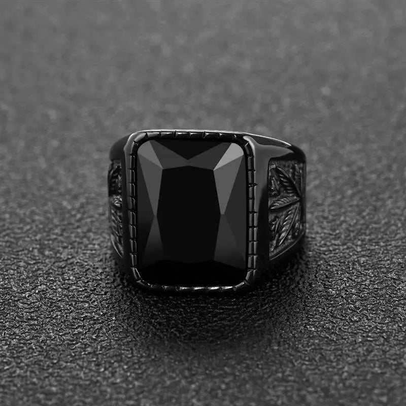 OBSEDE Trendy Men Square Black Red Stone Ring Titanium Steel Retro Signet Ring Rock Punk Male Jewelry Accessories Boyfriend Gift