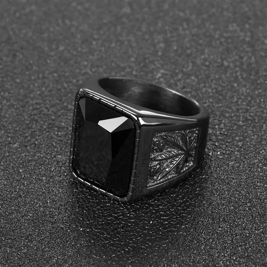 OBSEDE Trendy Men Square Black Red Stone Ring Titanium Steel Retro Signet Ring Rock Punk Male Jewelry Accessories Boyfriend Gift