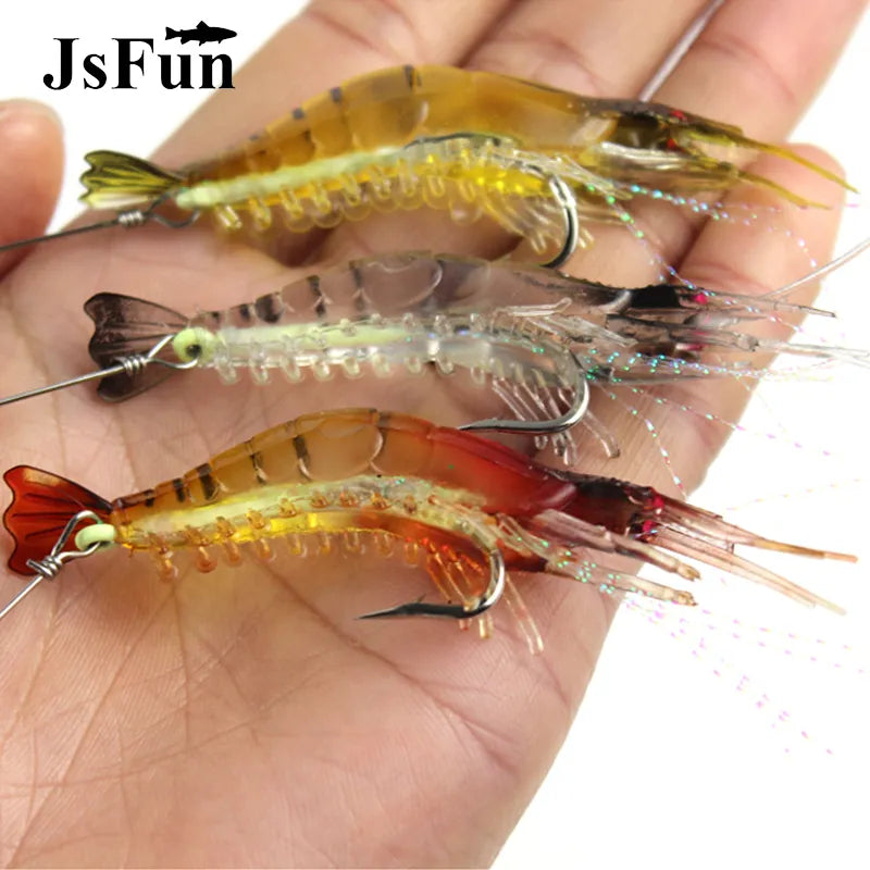 3pcs/lot Shrimp Soft Fishing Lure 9cm 6g Artificial Bait With Luminous Bead Swivels Hook Lifelike Shrimp Lure Carp Fishing YE74