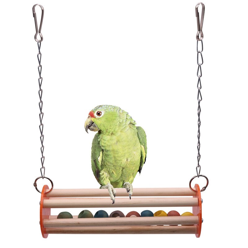 Bird Toys Set Swing Chewing Training Toys Small Parrot Hanging Hammock Parrot Cage Bell Perch Toys with Ladder Pet Supplies 1pcs