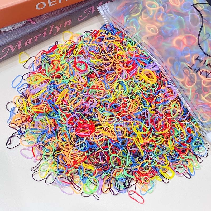 Package of 1000 disposable colorful mini rubber bands