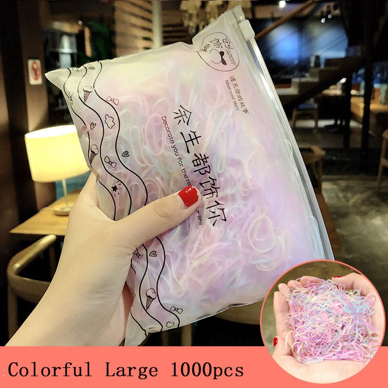 Package of 1000 disposable colorful mini rubber bands