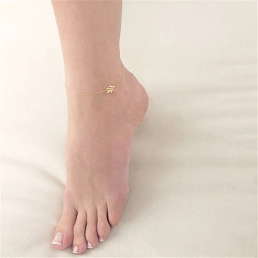 Trendy Summer Gold Sliver Color Leaf Chain Anklet For Woman Bohemian Vintage Footwear Leg Bracelets Female Foot Jewelry 2021 New