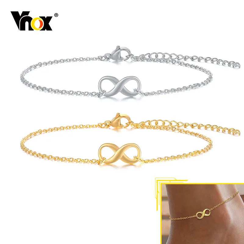 Vnox Elegant Inifinity Charm Link Anklets for Women Jewelry,Anti Allergy Stainless Steel Beach Holidays Barefoot  Accessories