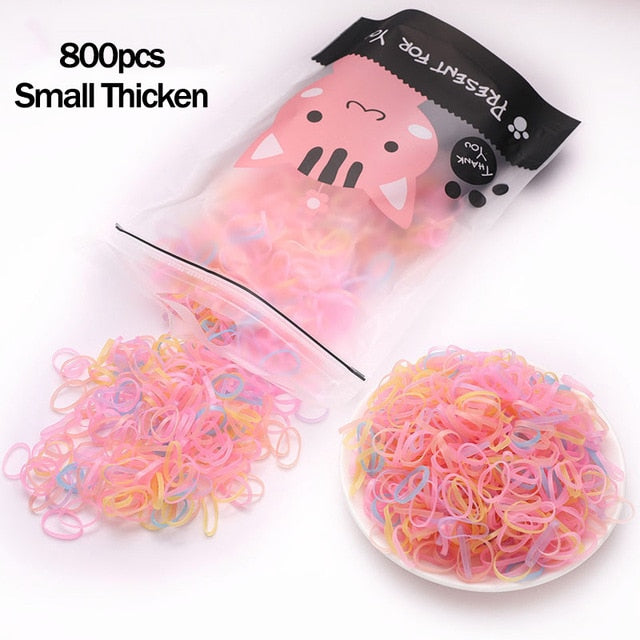 Package of 1000 disposable colorful mini rubber bands