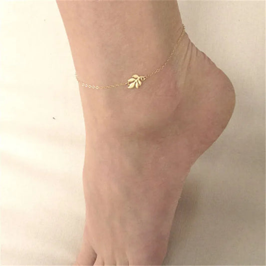 Trendy Summer Gold Sliver Color Leaf Chain Anklet For Woman Bohemian Vintage Footwear Leg Bracelets Female Foot Jewelry 2021 New