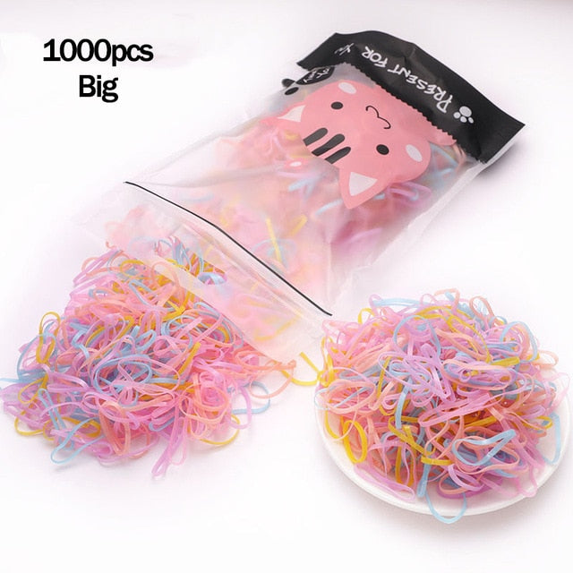 Package of 1000 disposable colorful mini rubber bands