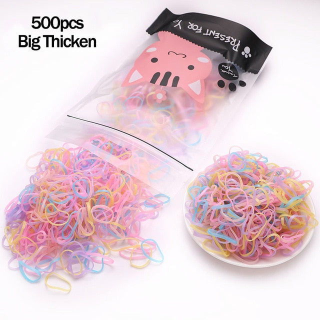 Package of 1000 disposable colorful mini rubber bands