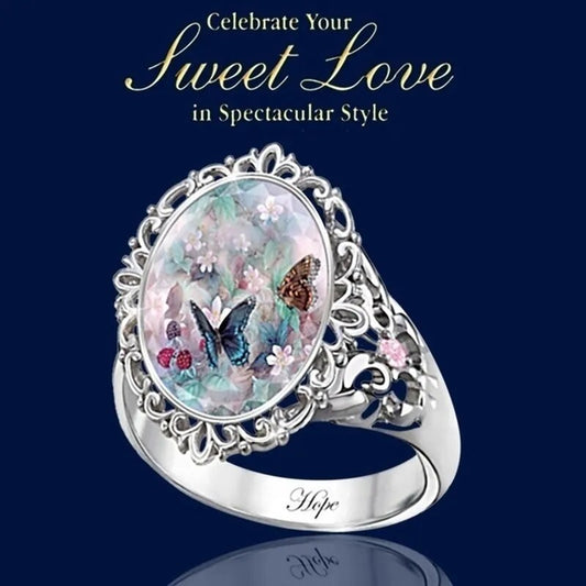 Fashionable income, exquisite flowers, butterfly rings, colorful butterflies dancing among the flowers, engagement gifts