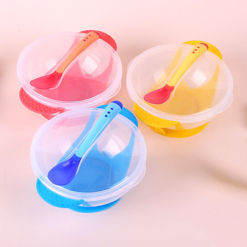 Temperature Sensing Feeding Spoon Child Tableware Food Bowl Learning Dishes Service Plate/Tray Suction Cup Baby Dinnerware Set