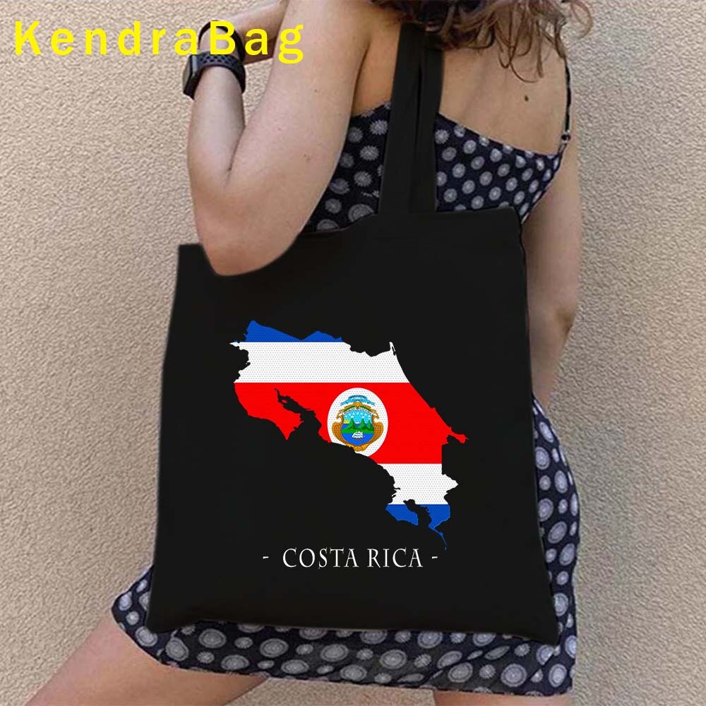 Vintage Arms of Costa Rica Country Map Flag San Jose Girl Soccer Gift Sunset Love Heart Shopper Canvas Tote Bag Shopping Handbag