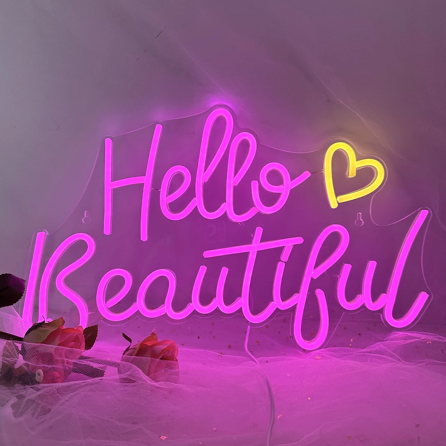 Ineonlife Hello Beautiful LED Light Made Neon Sign Bedroom House Wedding Bar Party Festival Room Wall Decor Valentines Day Gift