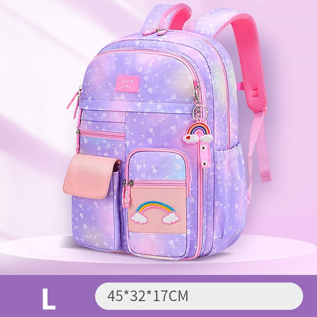 2022 New Primary School Backpack Cute Colorful Bags for Girls Princess School Bags Waterproof Children Rainbow Series Schoolbags