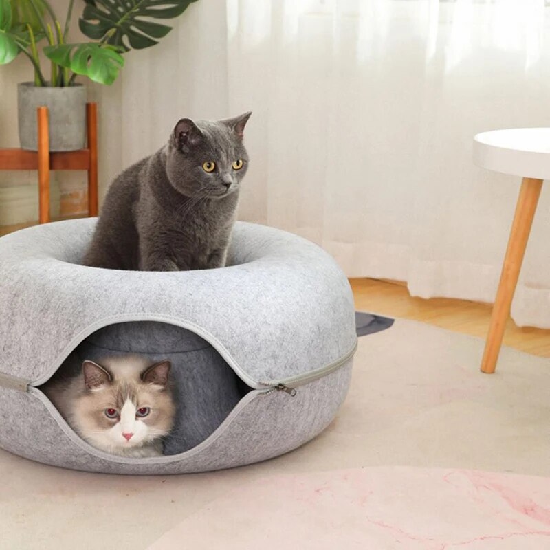 Felt Cat Tunnel Bed, Kitten Tunnel, Cat Hideout, Donut Cat Bed, Universal for All Seasons Cat Condo and Cat Cave for Small Pets