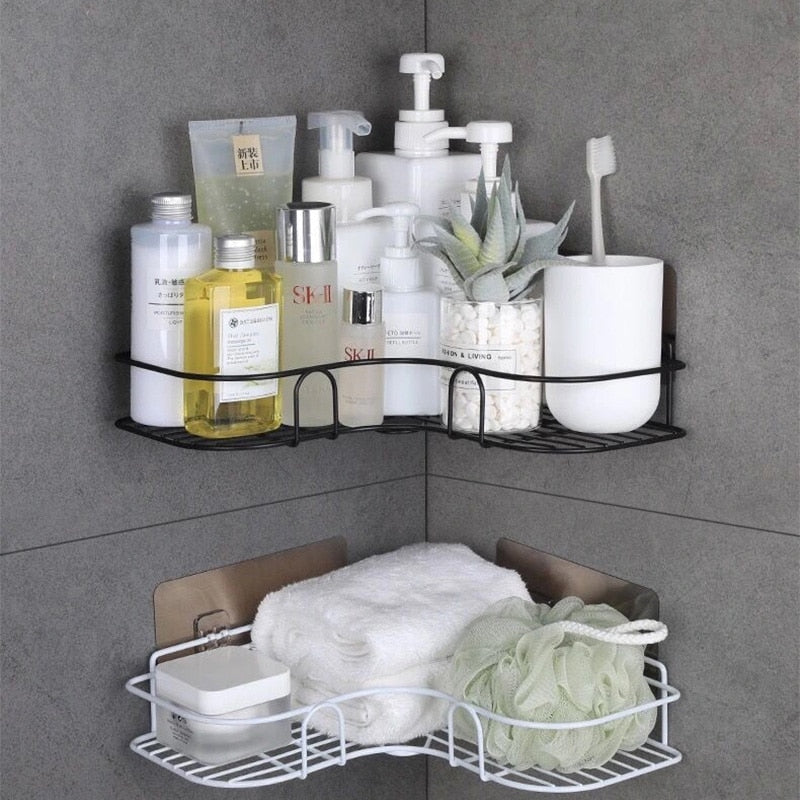 Bathroom Shelf Without Drilling Iron Shower Shelves Shampoo Storage Rack Cosmetic Holder Wall Mounted Shower Organizer