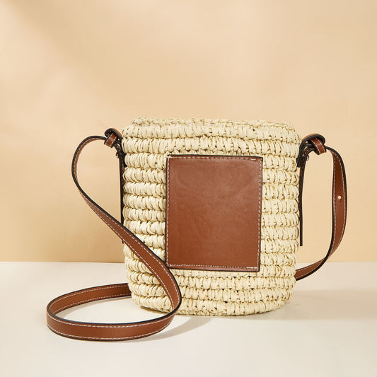 Summer Casual Weave Women's Bag Straw Knitting Shoulder Bag Beach Vacation Woven Crossbody Bags Fashion Lady Small Bucket Bag