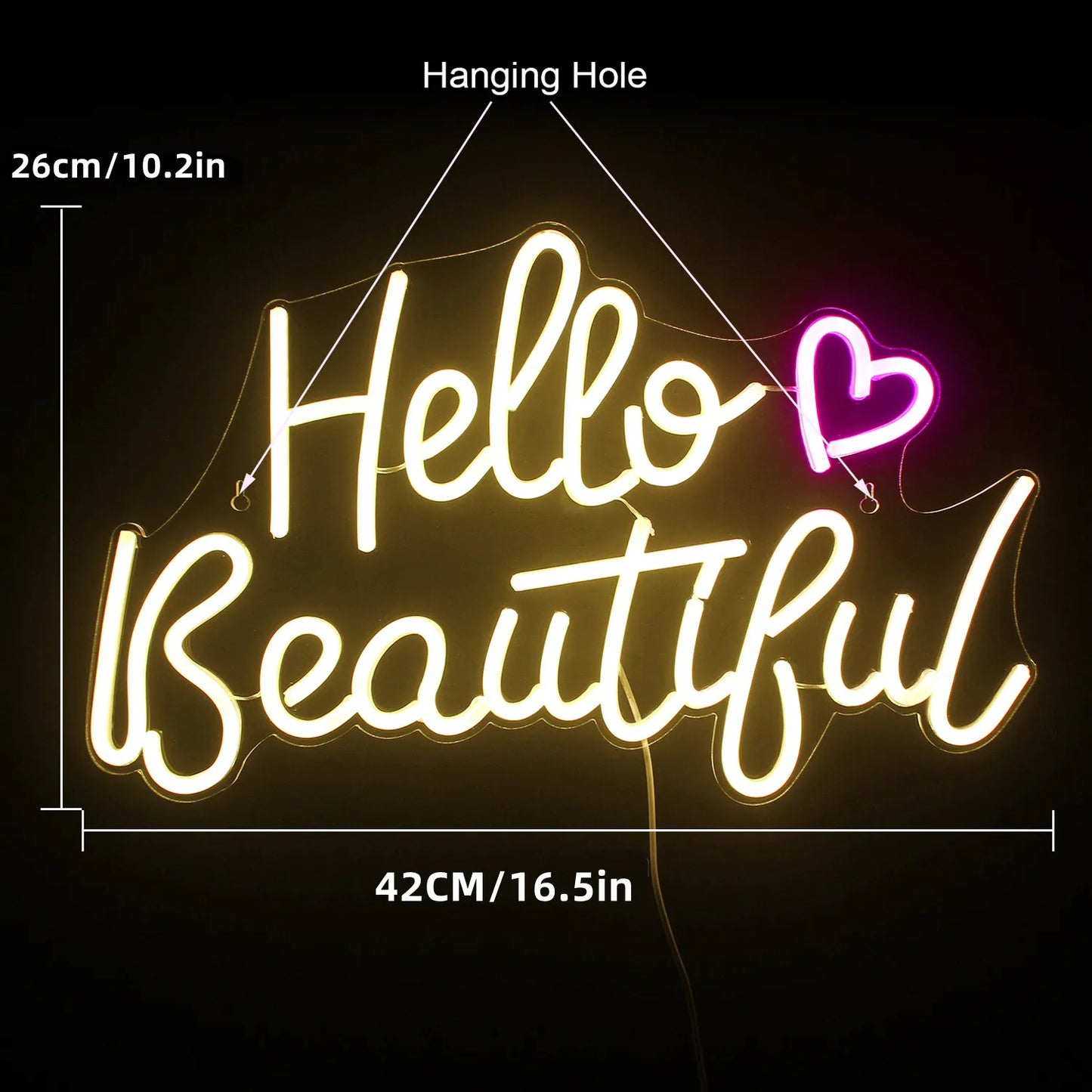 Ineonlife Hello Beautiful LED Light Made Neon Sign Bedroom House Wedding Bar Party Festival Room Wall Decor Valentines Day Gift