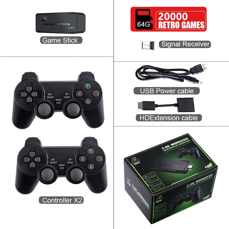 Video Game Console 2.4G Double Wireless Controller Game Stick 4K 20000 Games 64 32GB Retro Games for TV Boy Christmas Gift