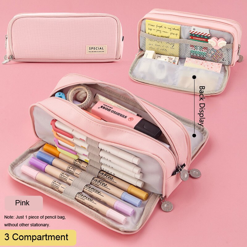 3 or 4 Compartment Purple Large Pencil Case Pen Bag School Student Pencil Cases Cosmetic Bag Stationery Organizer Office Supply