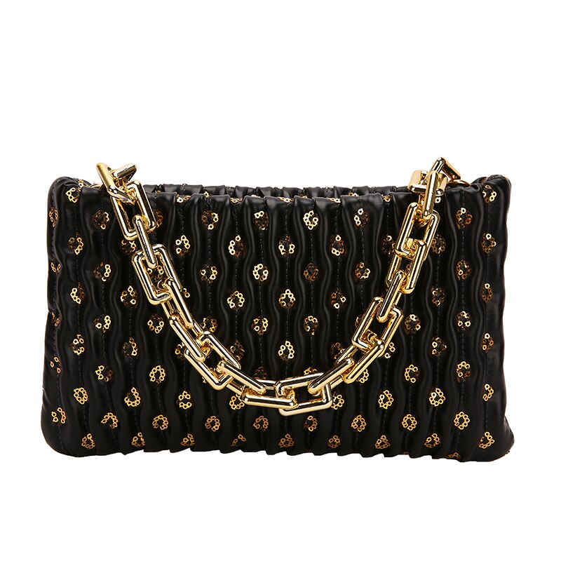 2023 High Quality Women's Bags Autumn New Fashion Sequin Chains Ruched Advanced Sense Shoulder Bag Solid Versatile Handbag