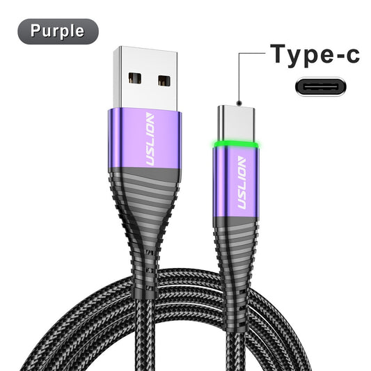 USLION LED 3A Type C Cable Micro USB Fast Charging Cord Wire For Samsung S23 Xiaomi Mobile Phone Charge USB Type C Charge Cables